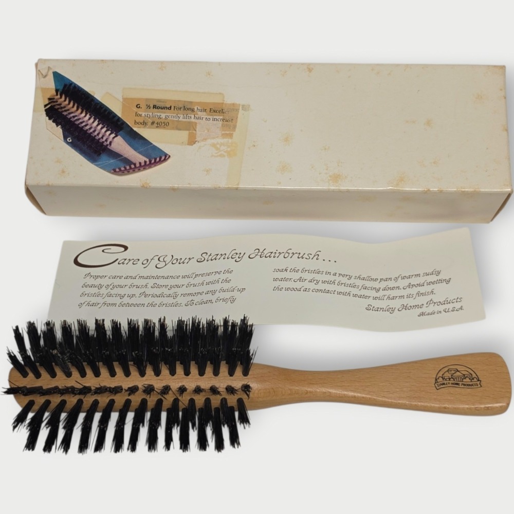 NEW Vintage Stanley Home Products 4050 Half Round Wood Nylon Hair Brush USA Box